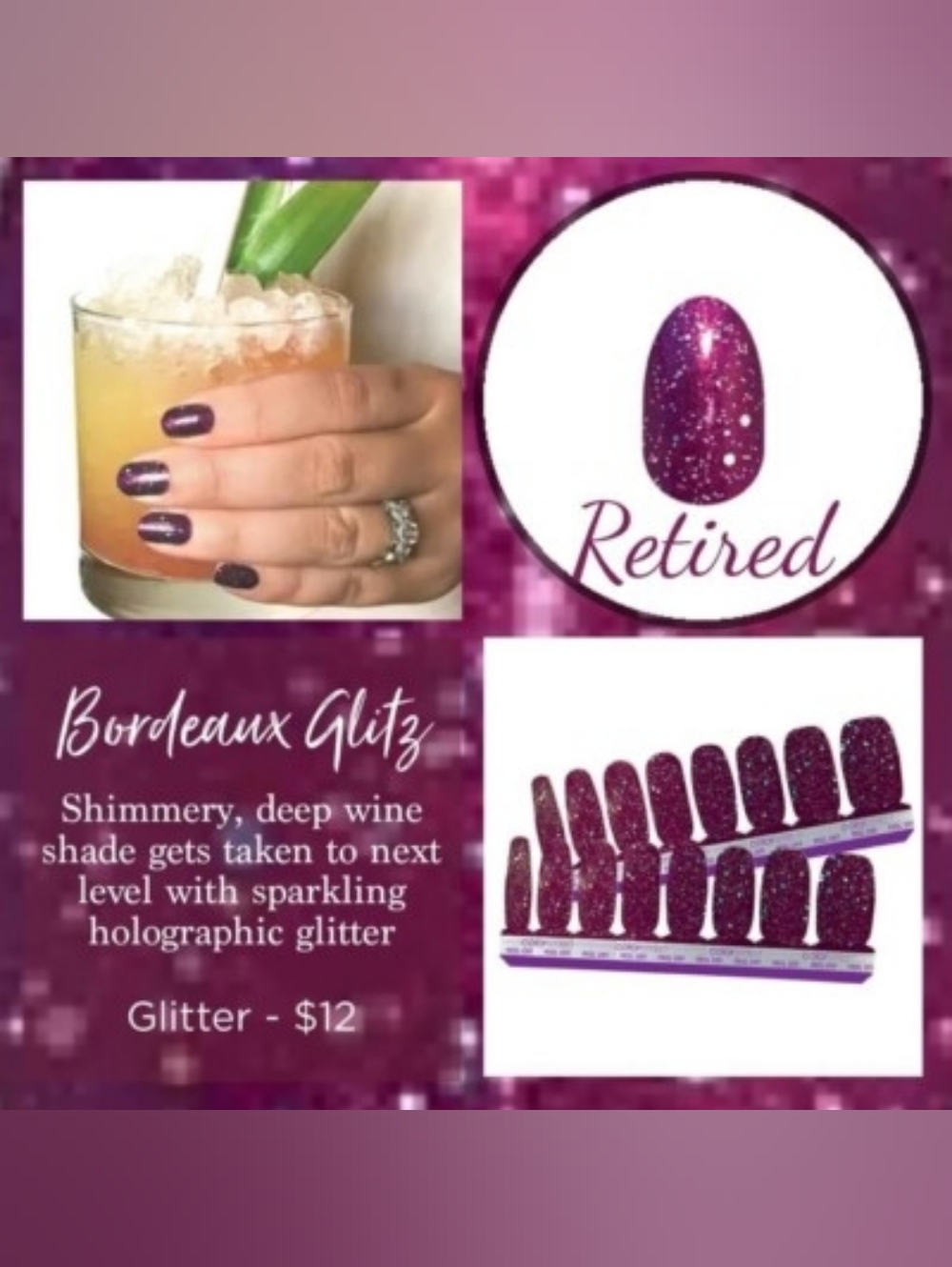 Color Street  Glitter Nail Strips Bordeaux Glitz